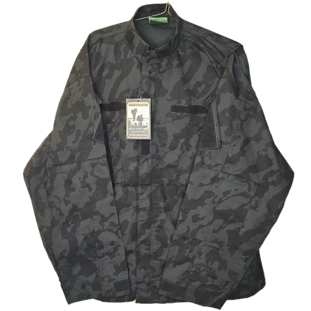US Military Field Combat Jacket Men XXL ACU Rip Stop Canvas Black Night Camo Nwt